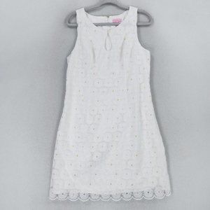 Lilly Pulitzer Dress Womens 12 Resort White Nicci Pinwheel Organza Floral Lace